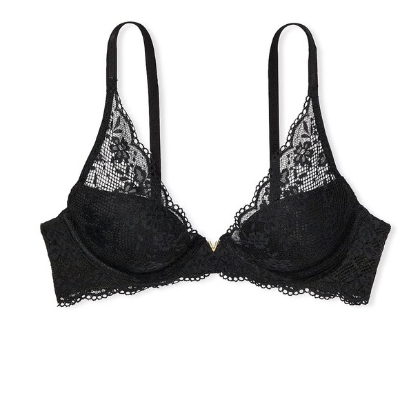 Victoria Secret Plunge Black Bra Lace Overlay Adjustable Straps and Clasp 36DD - Picture 3 of 16